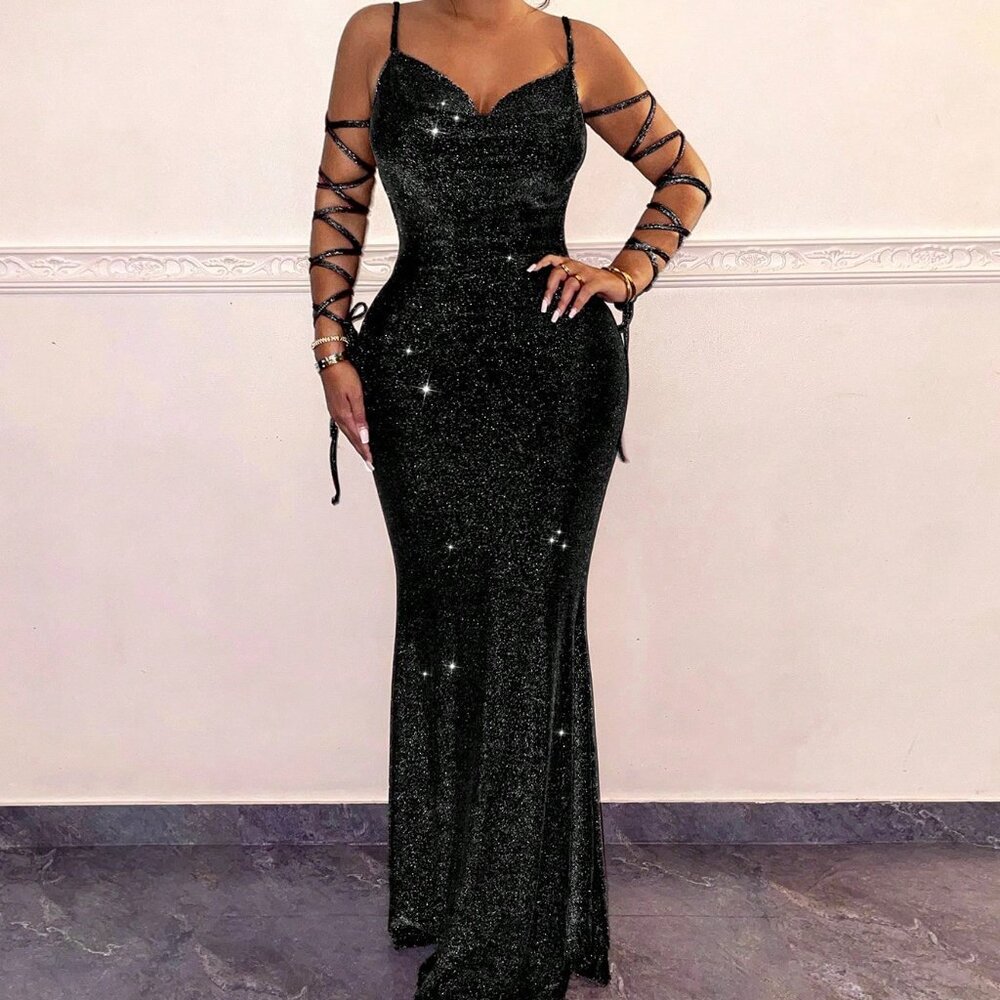 Black Party Women's Backless Pleated Sexy Prom Dress
